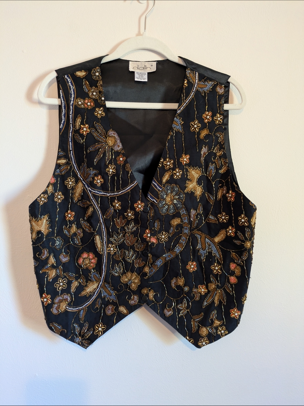 Dalin Black Floral Embroidered Vest